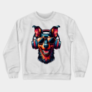 Manchester Terrier as Smiling DJ with Headphones Crewneck Sweatshirt